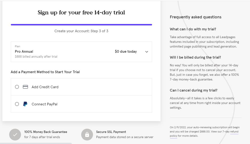 free signup to create a landing page